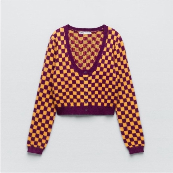 NWT Zara Jewel button plaid knit cardigan jacket, size L. - Picture 2 of 8
